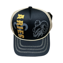 Load image into Gallery viewer, Khaki and Black Zodiac Sign Trucker Hat
